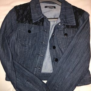 Dark denim jean jacket with lace